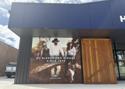 Horseland timber barn door and wall graphic, Verdon Street Warrnambool, built by Bolden Constructions