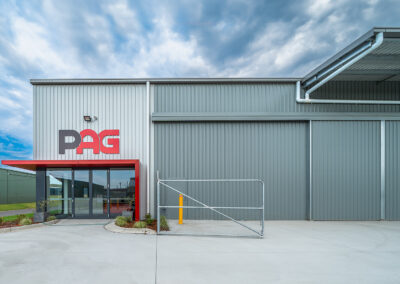 PAG warehouse front with roller doors, White Rock Road Warrnambool, built by Bolden Constructions