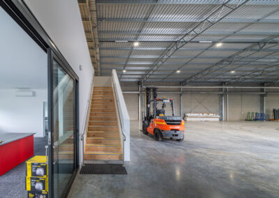Office and timber stair inside the PAG warehouse, White Rock Road Warrnambool, built by Bolden Constructions