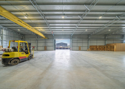 Warehouse floor with forklift and overhead crane, White Rock Road Warrnambool, built by Bolden Constructions